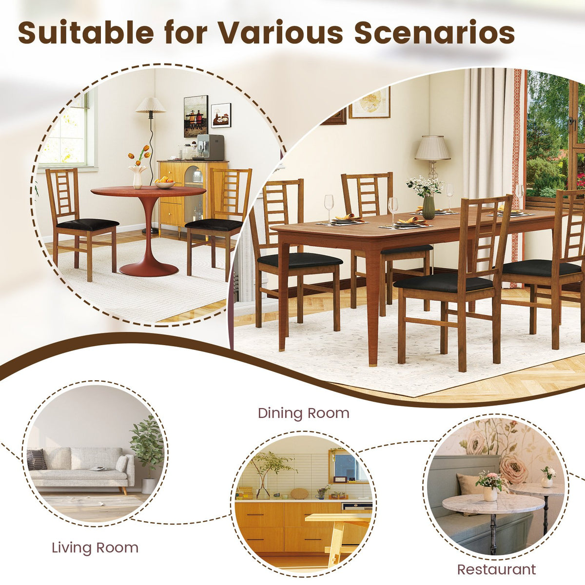 PU Leather Upholstered Wood Dining Chairs Set of 2-Walnut view 7