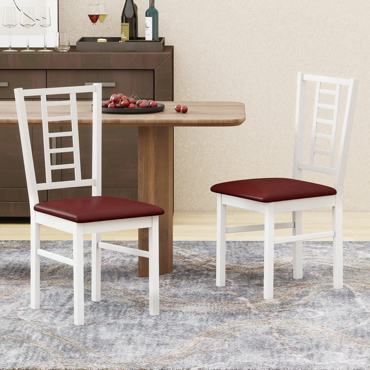 PU Leather Upholstered Wood Dining Chairs Set of 2-White view 2