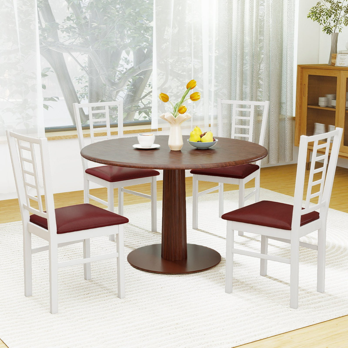 PU Leather Upholstered Wood Dining Chairs Set of 4-White view 2