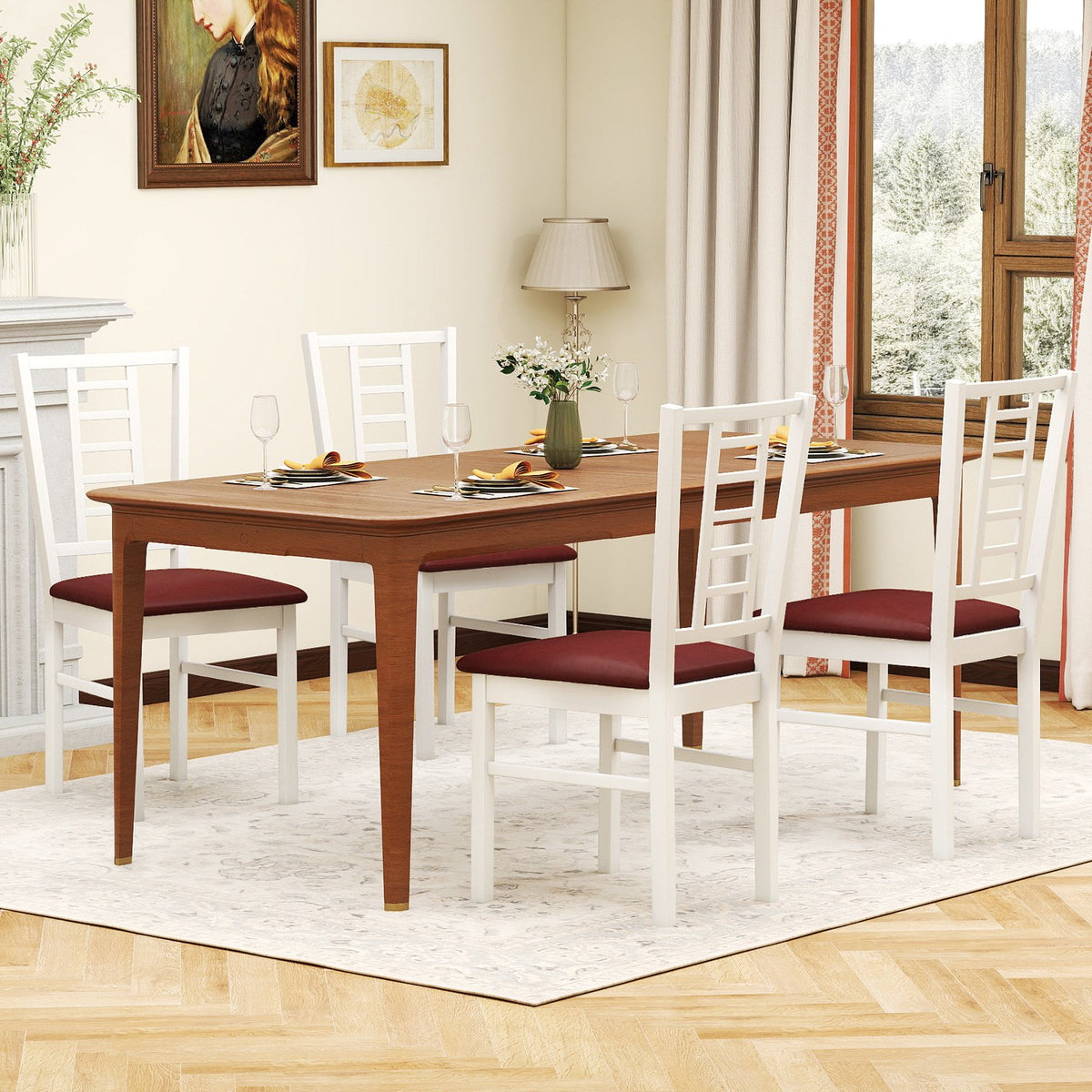 PU Leather Upholstered Wood Dining Chairs Set of 4-White view 3