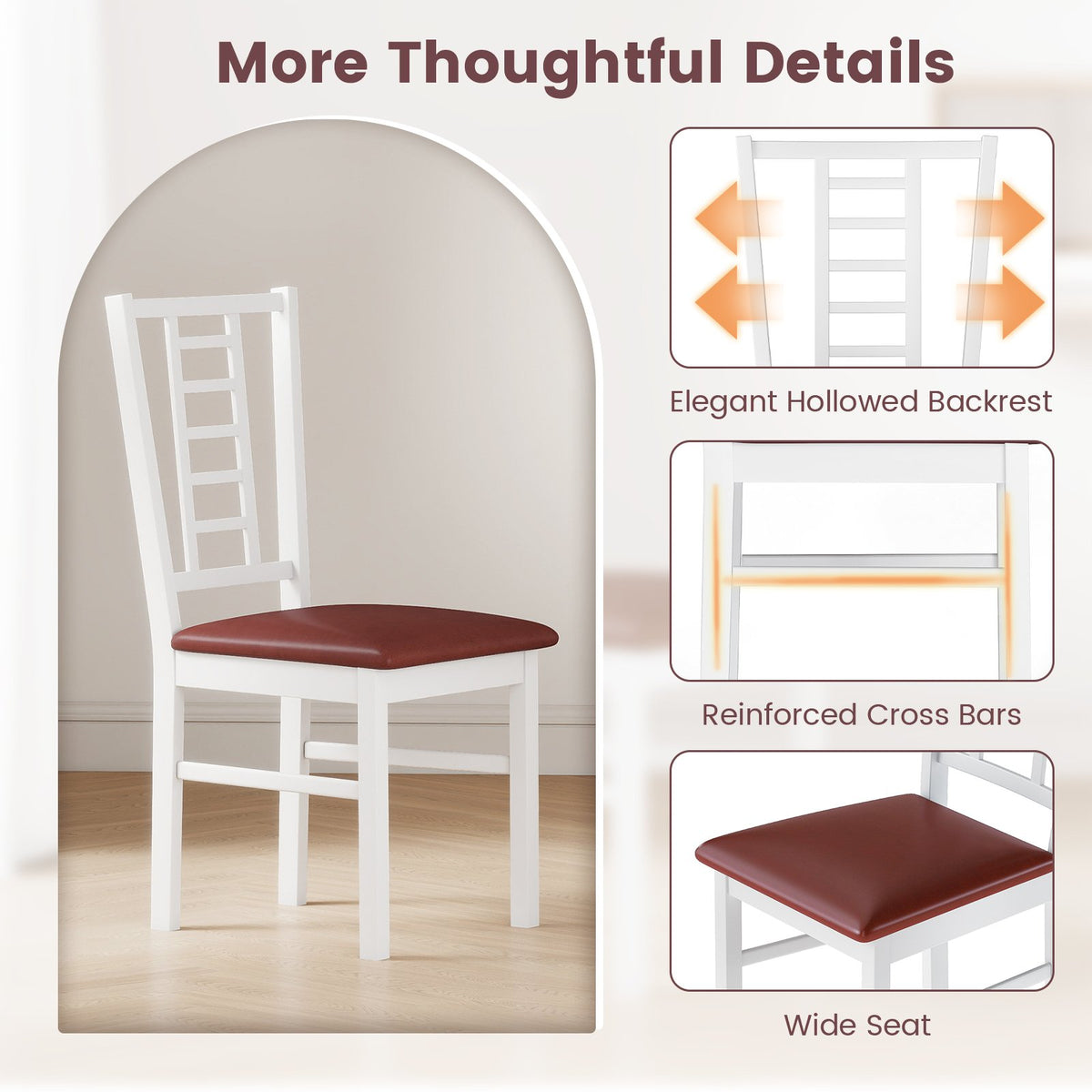 PU Leather Upholstered Wood Dining Chairs Set of 4-White view 4