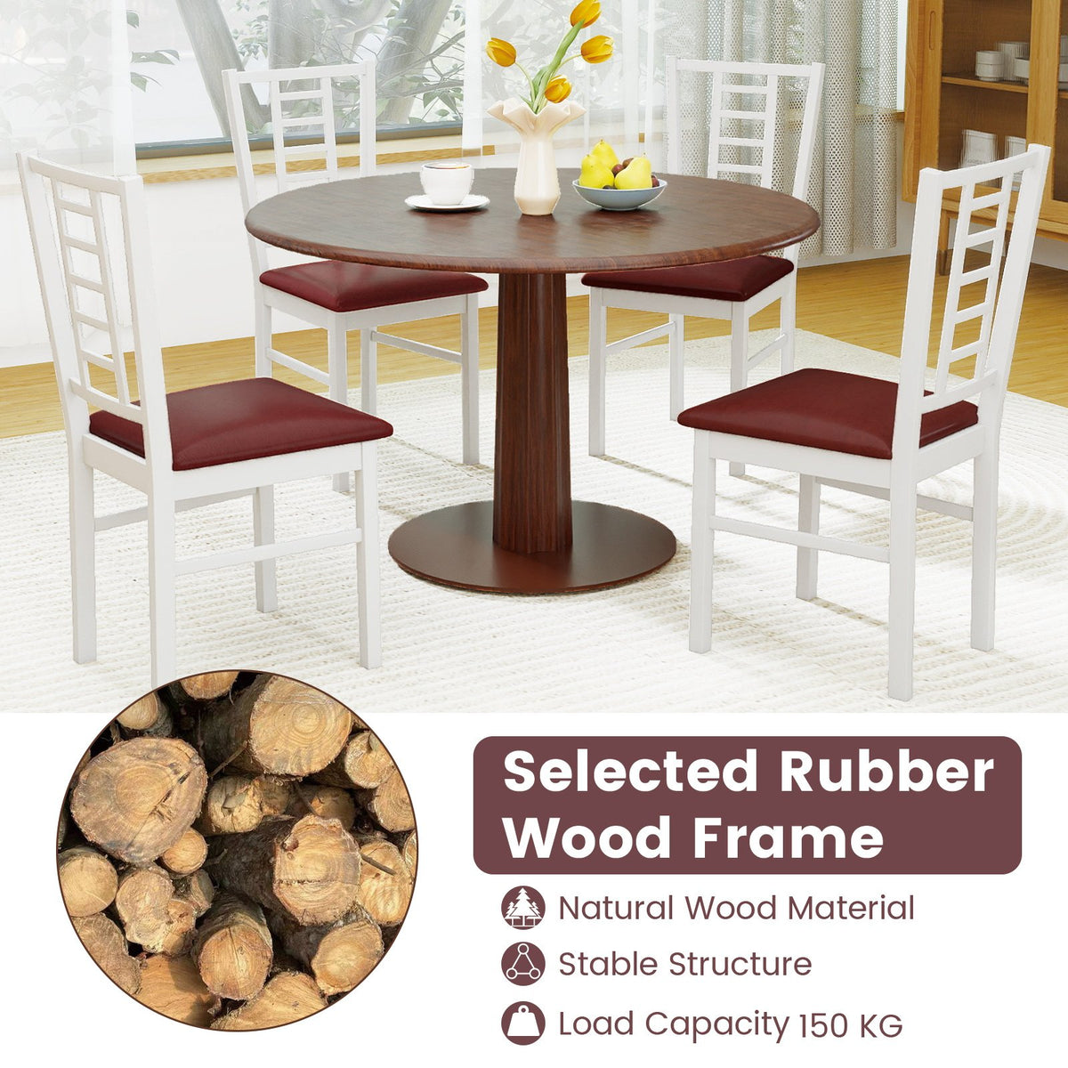 PU Leather Upholstered Wood Dining Chairs Set of 4-White view 7
