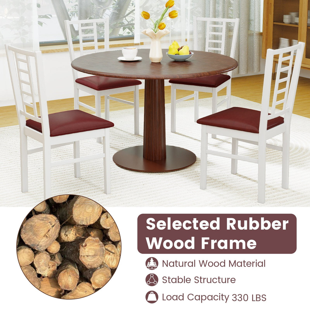 PU Leather Upholstered Wood Dining Chairs Set of 4-White view 8