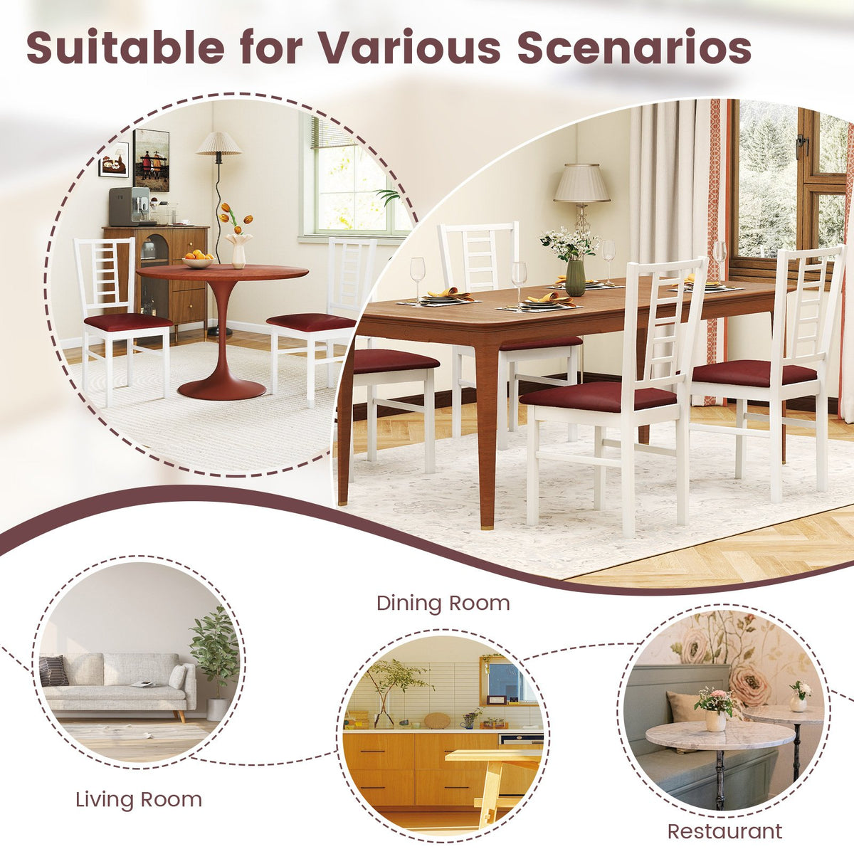 PU Leather Upholstered Wood Dining Chairs Set of 4-White view 9