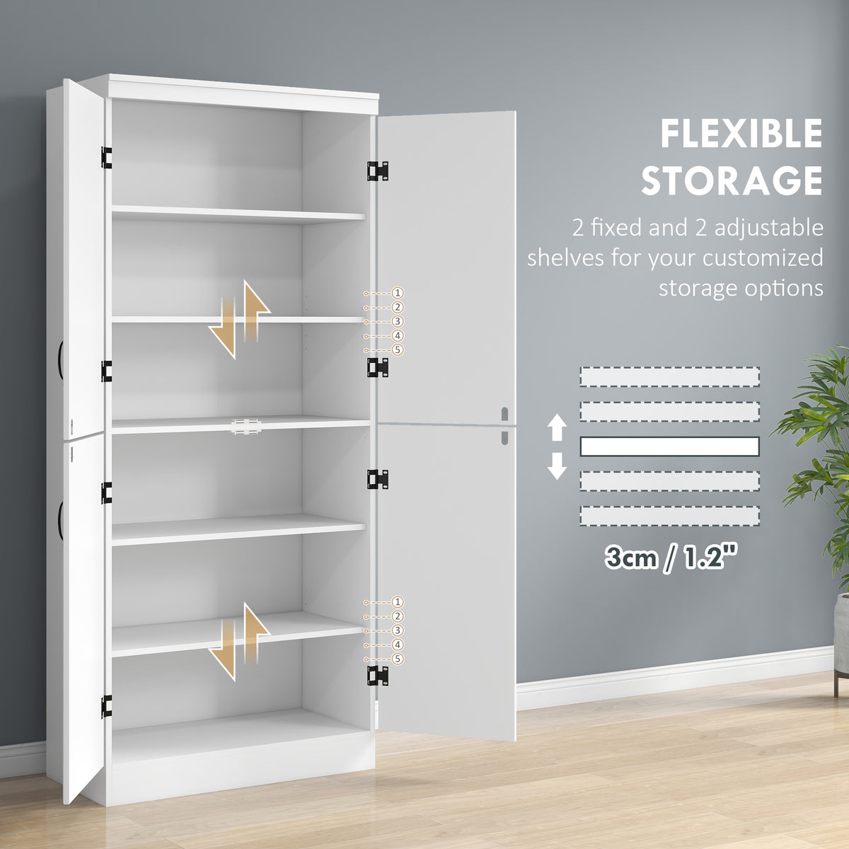 70" 4-Door Storage Cabinet, Freestanding Pantry Cabinet with Adjustable Shelves for Living Room, Natural – view 11