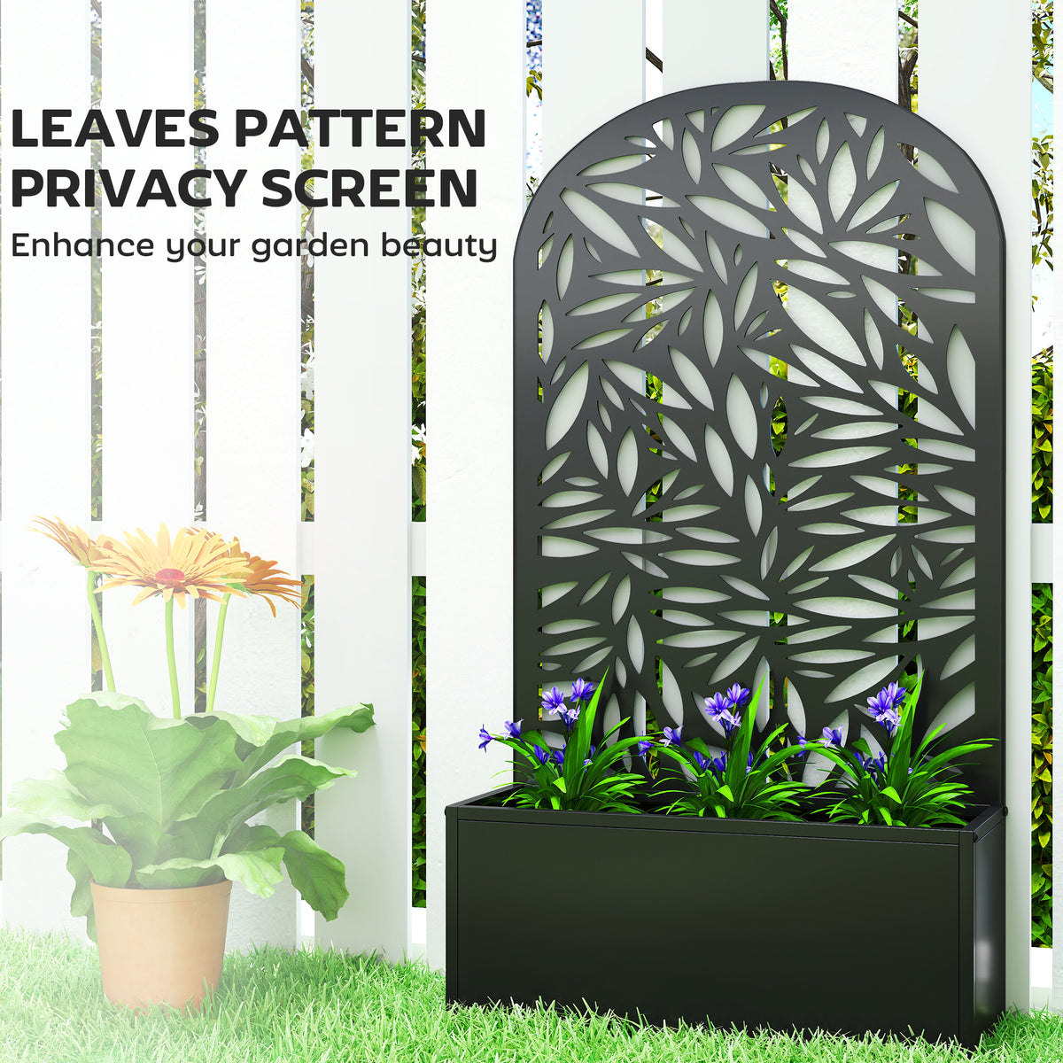 Metal Garden Bed with Trellis for Climbing Plants, Freestanding or Wall Mounted Flower Bed for Garden, Patio, Balcony