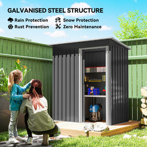 5 x 3 FT Outdoor Storage Shed with Sliding Door and Sloped Roof, Steel Frame Garden Shed Tool Equipment – view 3