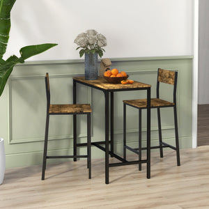 Industrial Bar Table Set Counter Height 3 Piece and 2 High Back Stools Set Dining Table Set Natural Wood