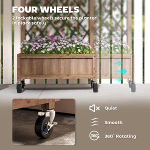 Raised Garden Bed with Metal Trellis, Elevated Planter Box with Wheels and Drainage Holes, 20.5" x 9.8" x 38.2", Brown