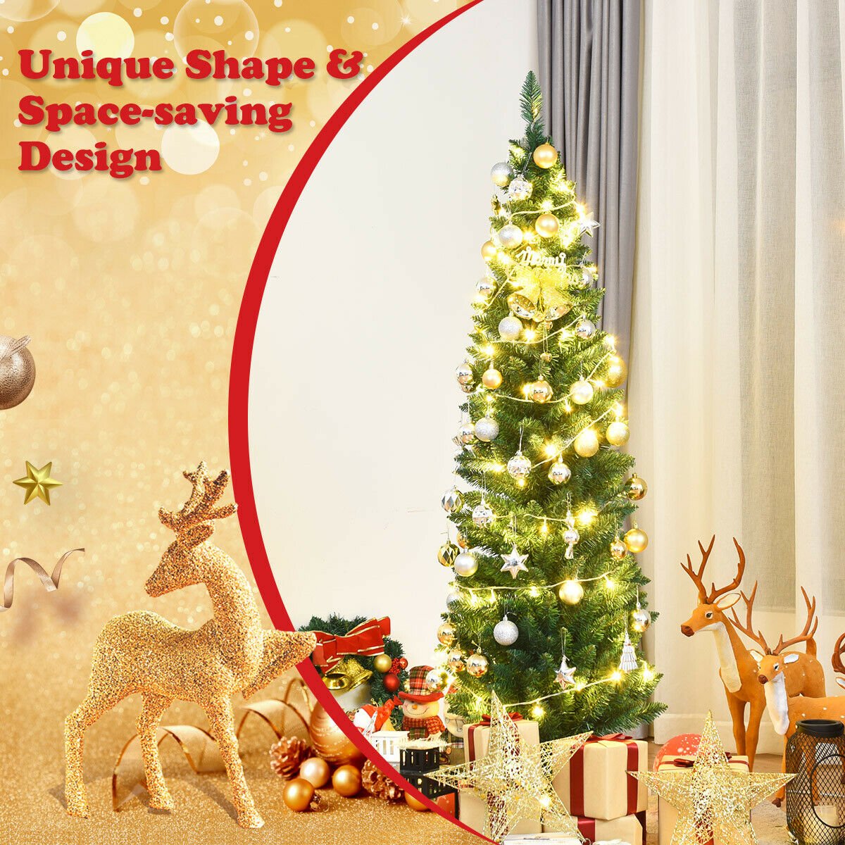 PVC Artificial Slim Pencil Christmas Tree-5' view 7