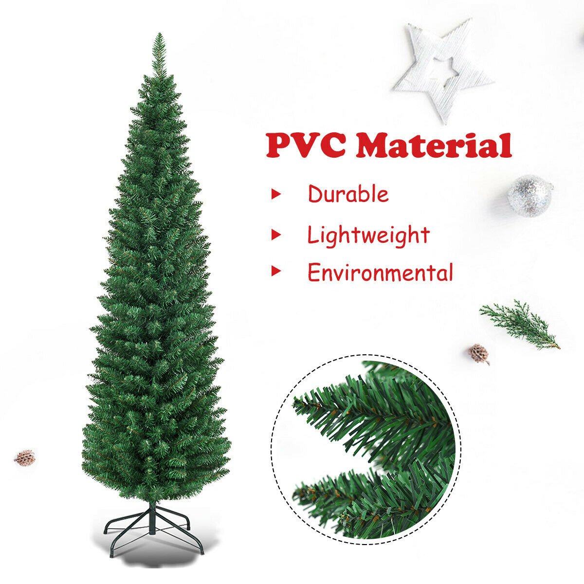 PVC Artificial Slim Pencil Christmas Tree-5' view 8