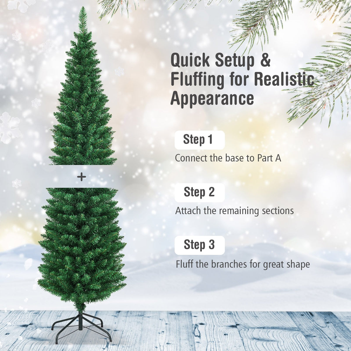PVC Artificial Slim Pencil Christmas Tree-6' view 6
