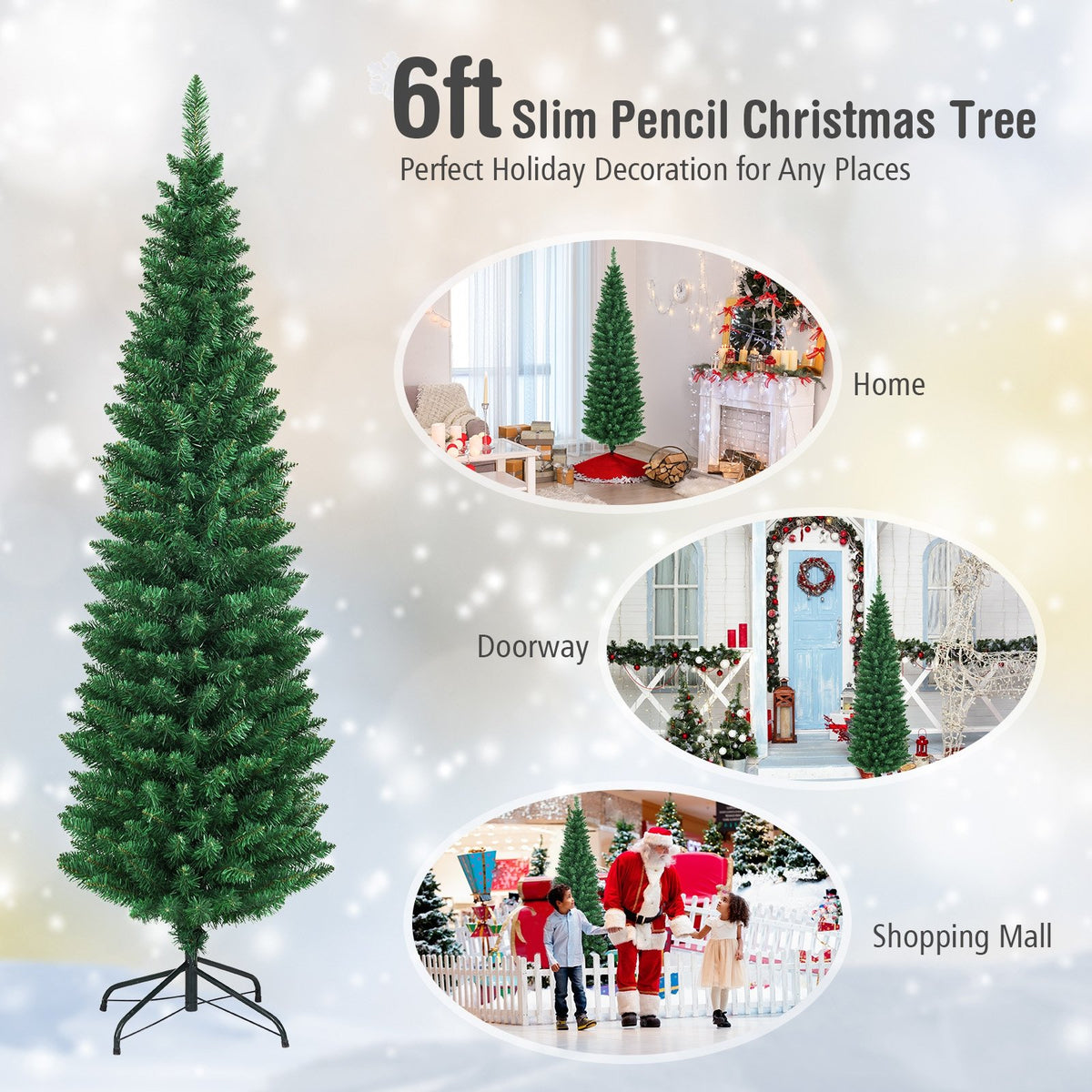 PVC Artificial Slim Pencil Christmas Tree-6' view 8