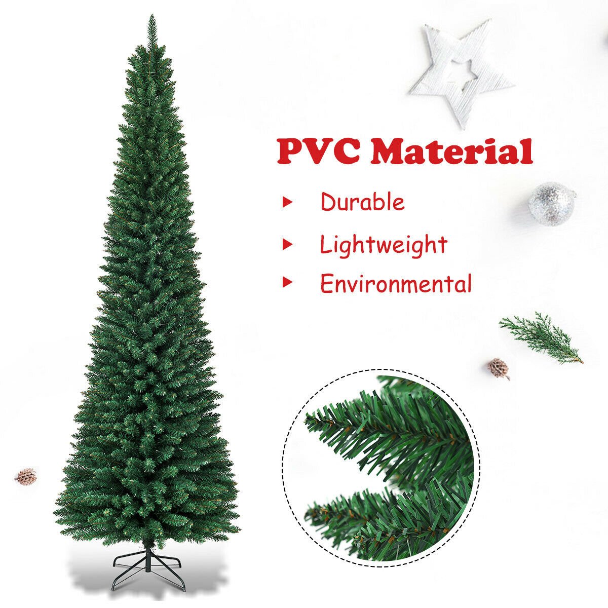 PVC Artificial Slim Pencil Christmas Tree-7' view 9