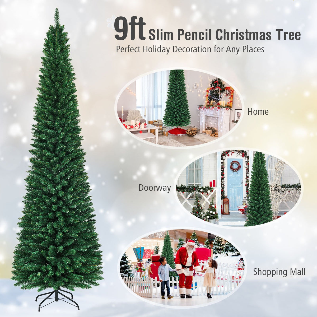 PVC Artificial Slim Pencil Christmas Tree-9' view 8