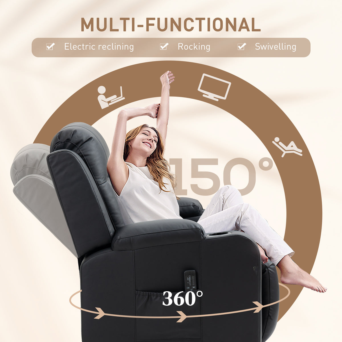 Swivel Massage Recliner Chair Rocker, Overstuffed Manual Reclining Sofa – view 4