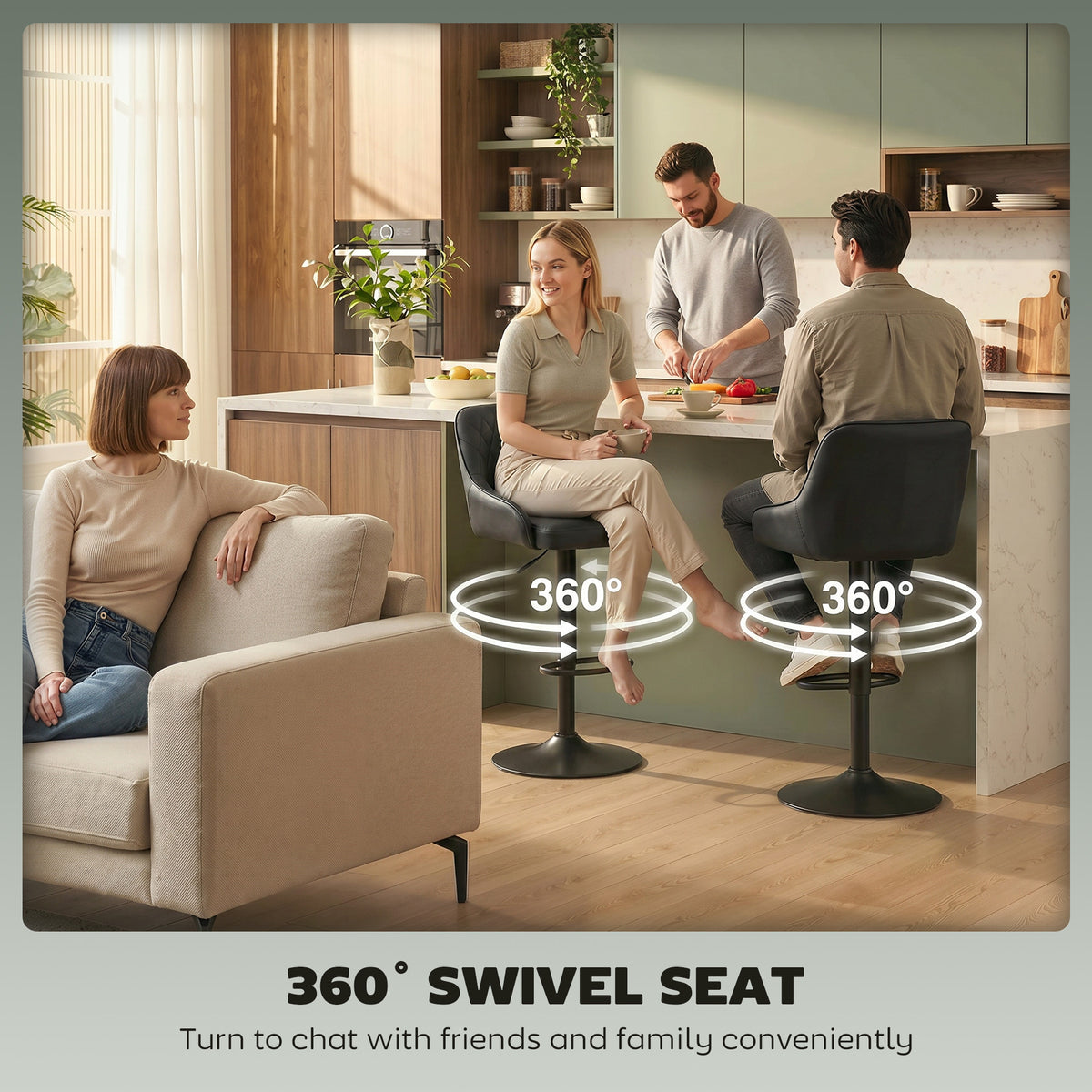 Bar Stools Adjustable Swivel Kitchen Chairs with Backrest Set of 2 for Kitchen Island Black