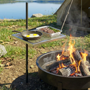 Swivel Campfire Grill, 360° Adjustable Heavy Duty Chrome-Plated Steel Campfire Cooking Grate, Silver