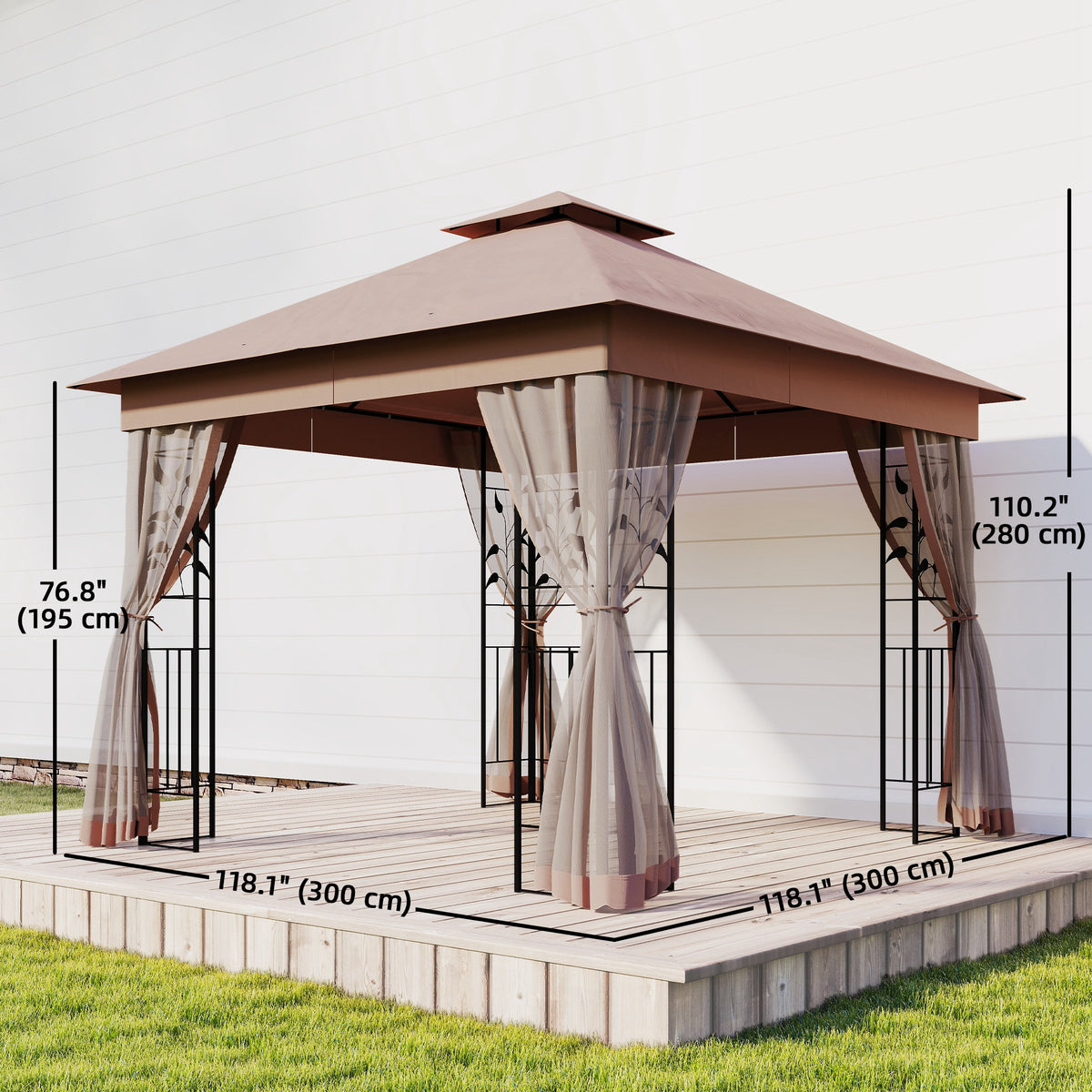 10'x10' Soft-top Steel Patio Gazebo Outdoor Sun Shelter with 2-Tier Polyester Roof, Curtain Sidewalls, Beige – view 30