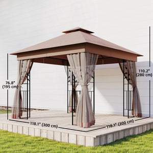 10'x10' Soft-top Steel Patio Gazebo Outdoor Sun Shelter with 2-Tier Polyester Roof, Curtain Sidewalls, Beige – view 30