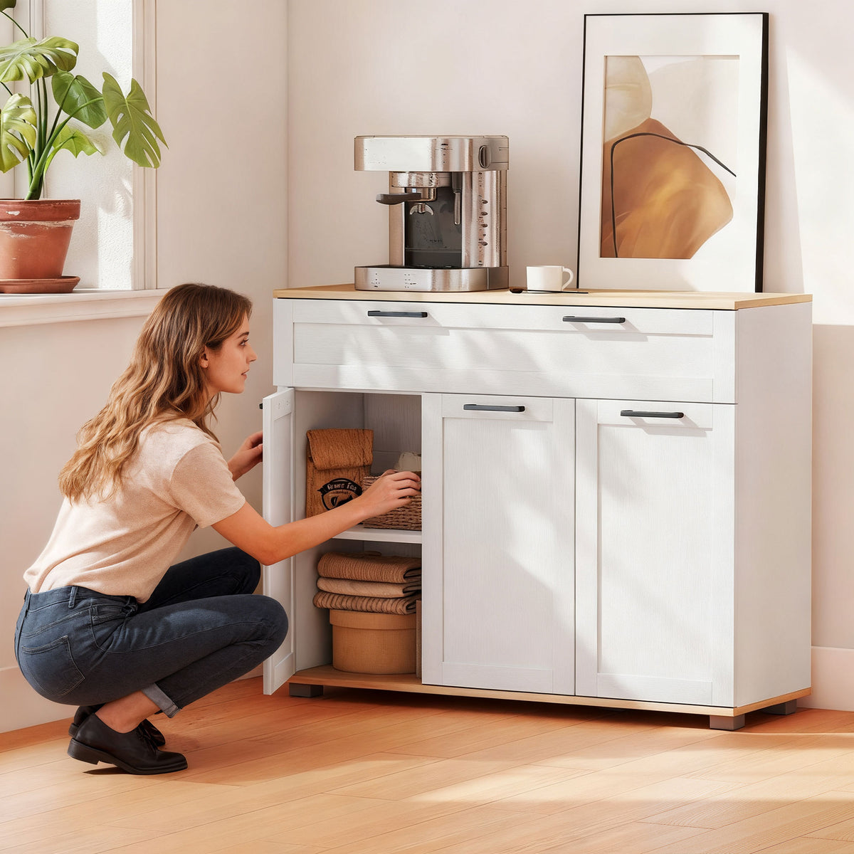 Sideboard Buffet Cabinet, Modern 40" Coffee Bar Cabinet with Wide Drawer, 3 Doors and 2 Adjustable Shelves – view 13