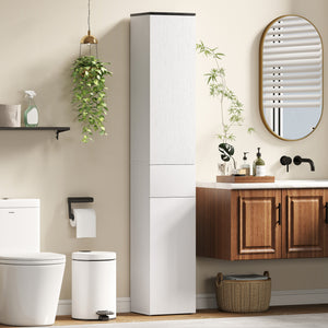 Tall Bathroom Cabinet with 2 Cupboards and Drawer, Slim Bathroom Storage Cabinet with Adjustable Shelves, White