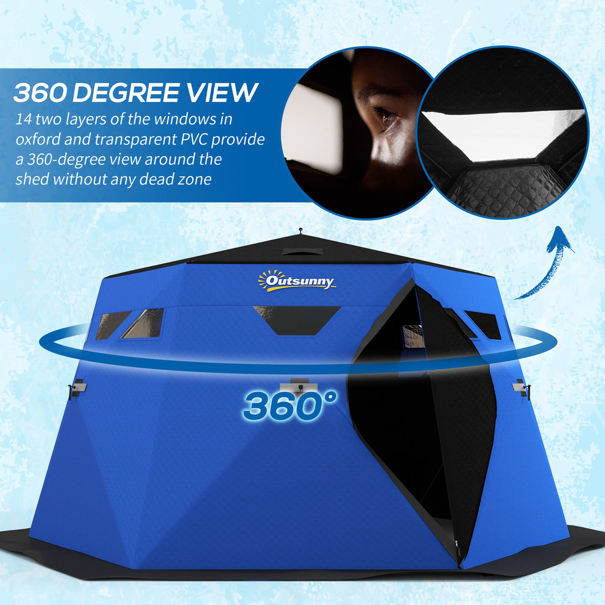 4 Person Insulated Ice Fishing Shelter, Pop-Up Portable Ice Fishing Tent with Carry Bag and Two Doors for – view 12