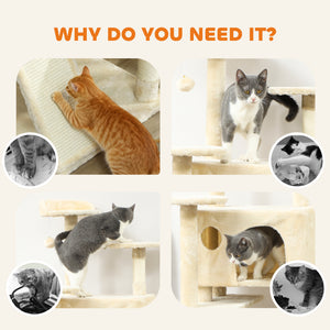 54" Cat Tree, Multi-Level Cat Tower with Scratching Posts, Cat Condos, Bed, Platforms, Ramp, Toy Ball, Beige – view 61