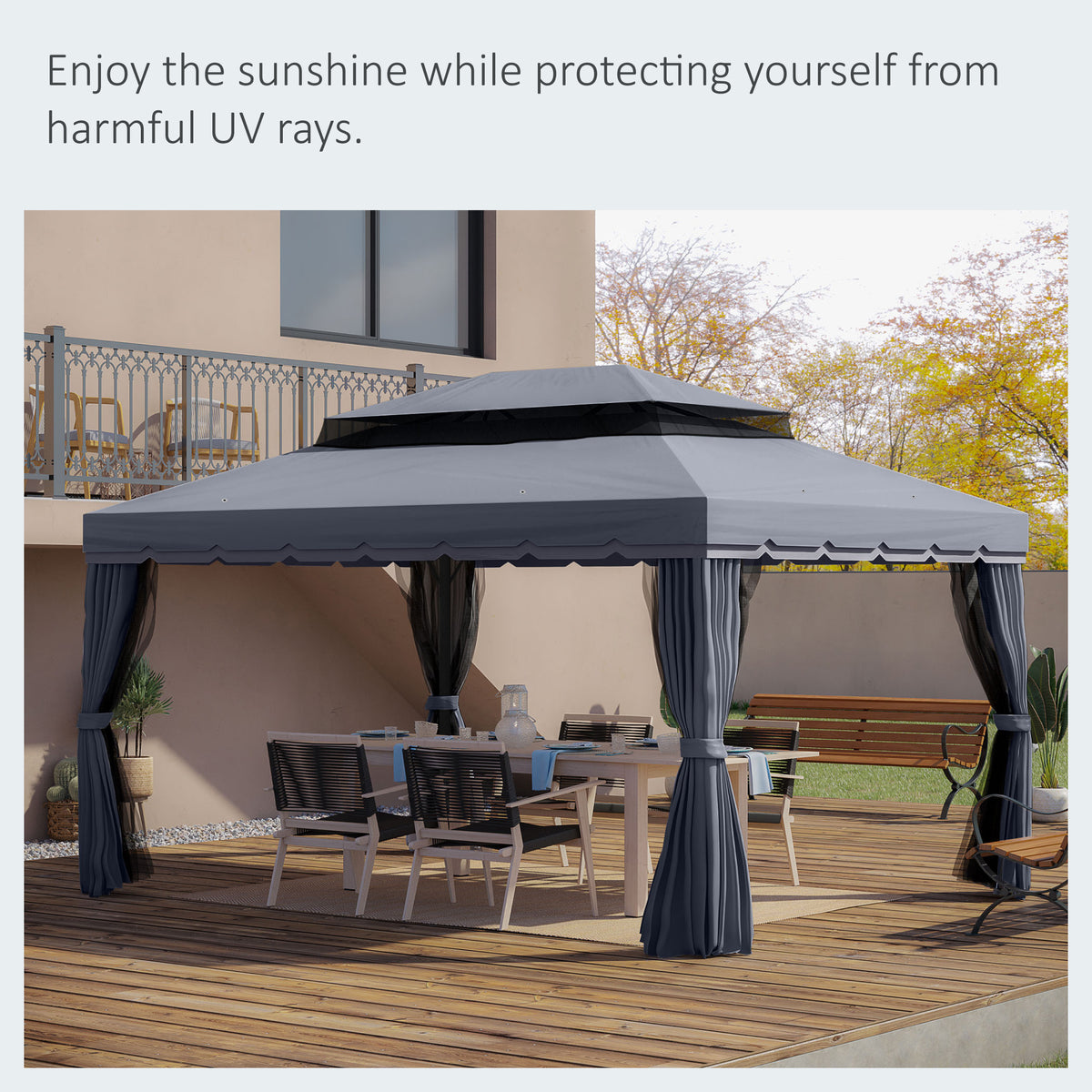 13' x 10' Patio Gazebo, Double Roof Outdoor Gazebo Canopy Shelter with Netting & Curtains – view 14