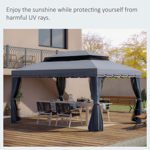 13' x 10' Patio Gazebo, Double Roof Outdoor Gazebo Canopy Shelter with Netting & Curtains – view 14