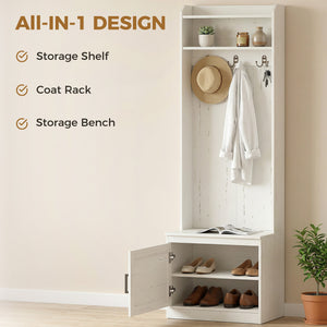 Modern Hall Tree with Shoe Storage Bench, Coat Rack and Shelves, White