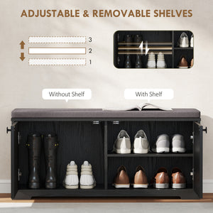 Shoe Storage Bench with Padded Seat, Entryway Bench Holds up to 352 lb, Shoe Organizer, 8 Pairs, Light Grey – view 11