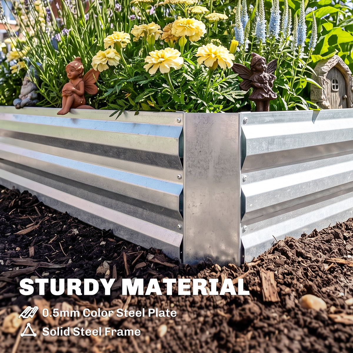 Steel Outdoor Raised Garden Bed with Greenhouse,Cover, Roll Up Door, Dual Use, 50"x37.4"x36.2", Green