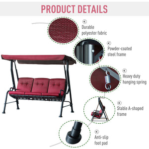 3-Person Porch Swing Chair, Patio Swing Bench with Adjustable Canopy – view 5