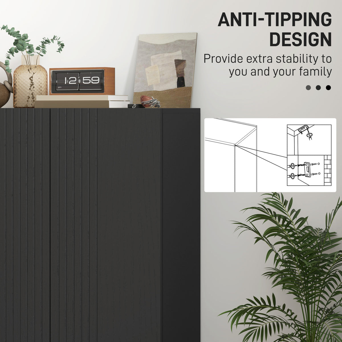 Shoe Storage Cabinet with Adjustable Shelves and Soft-Close Hinges, for 15-20 Pairs of Shoes, Black – view 6