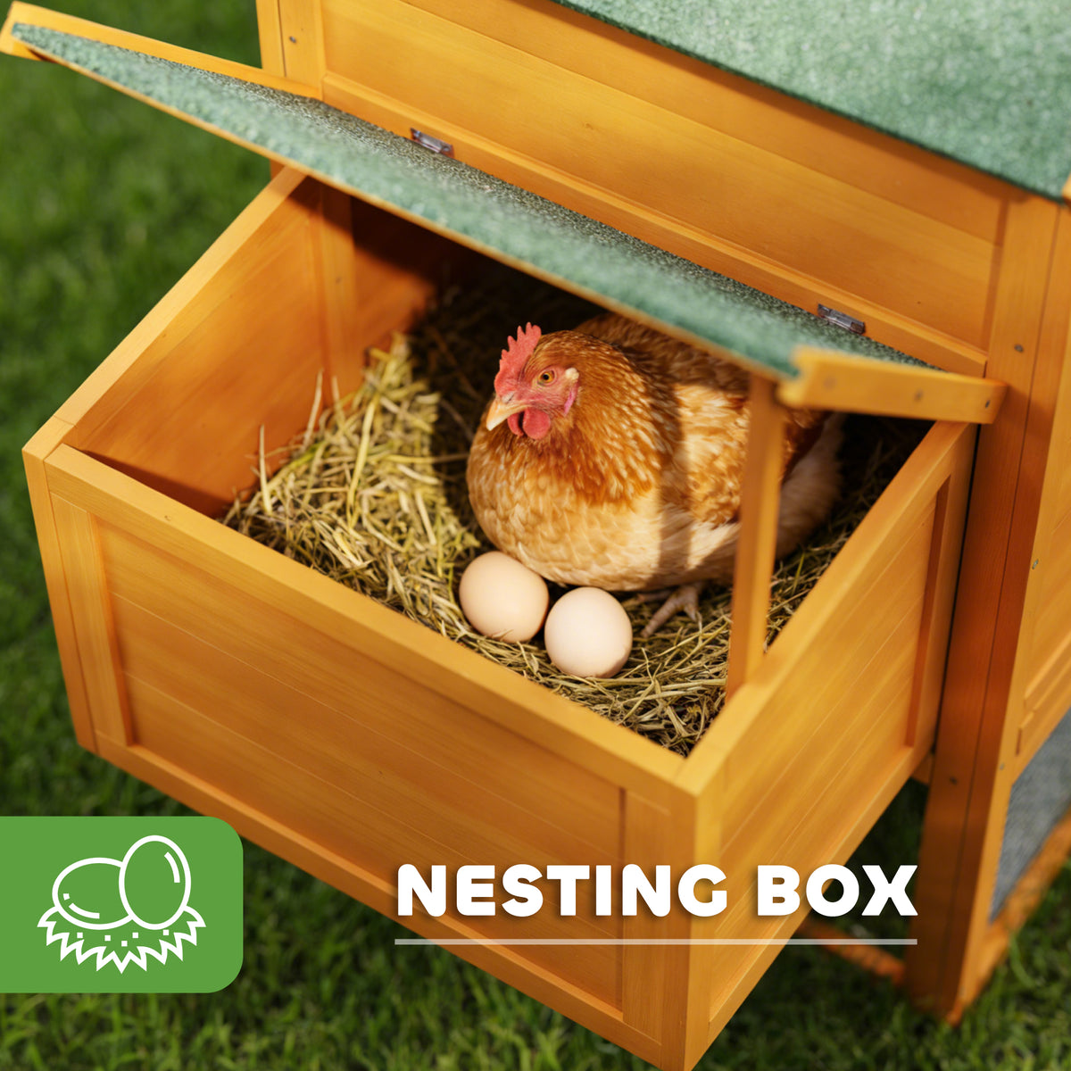 117" Extra Large Chicken Coop with Asphalt Roof, Wooden Hen House with Slide-out Tray – view 5