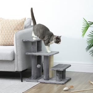 Cat Stairs with Sisal Scratching Post for High Bed Couch, Adjustable 3-Tier Pet Stairs, Grey