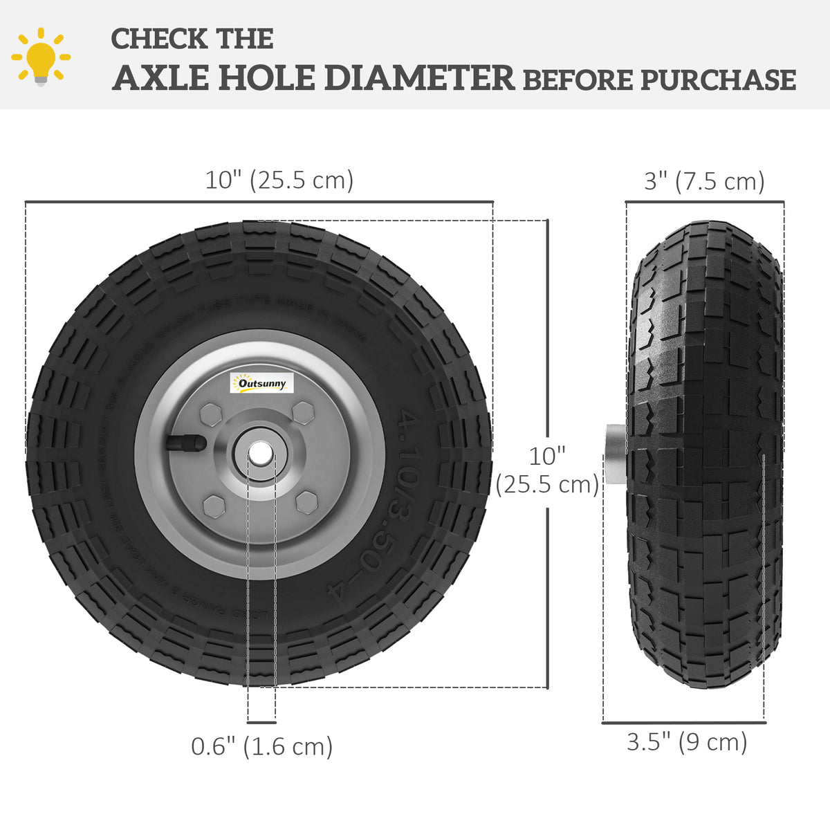 Set of 2 Pneumatic Wheels, 10" Wheelbarrow Wheels Replacement for Barn Carts, Hose Carts, Garden Carts, Black