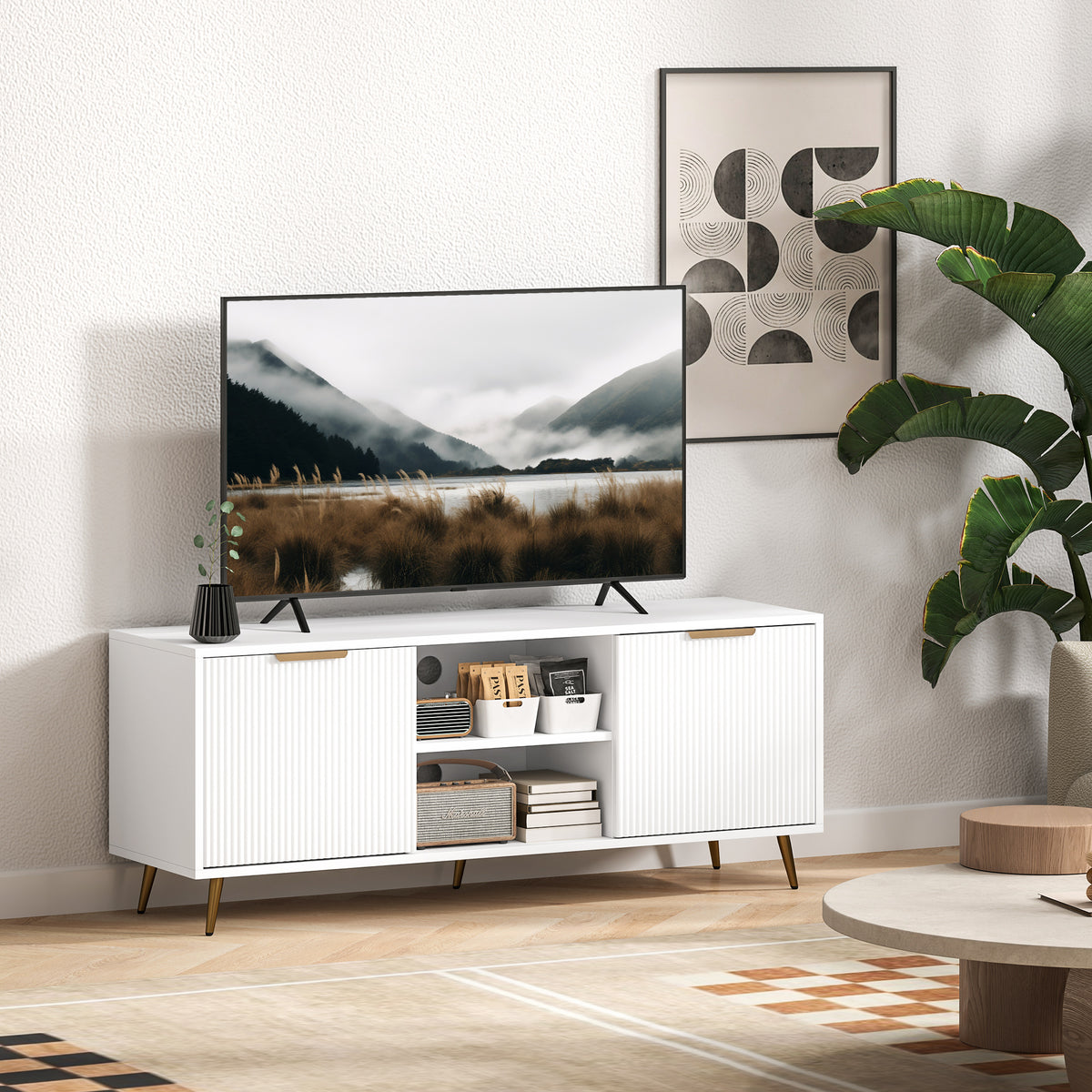 TV Stand with Storage for 55 Inch TV, Modern TV Cabinet with 2 Open Shelves and 2 Cabinets for Living Room – view 21