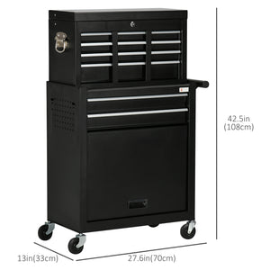 6-Drawer Tool Chest Set with 4 Wheels, Lockable Rolling Tool Box and Storage Cabinet for Garage Factory Workshop, Black