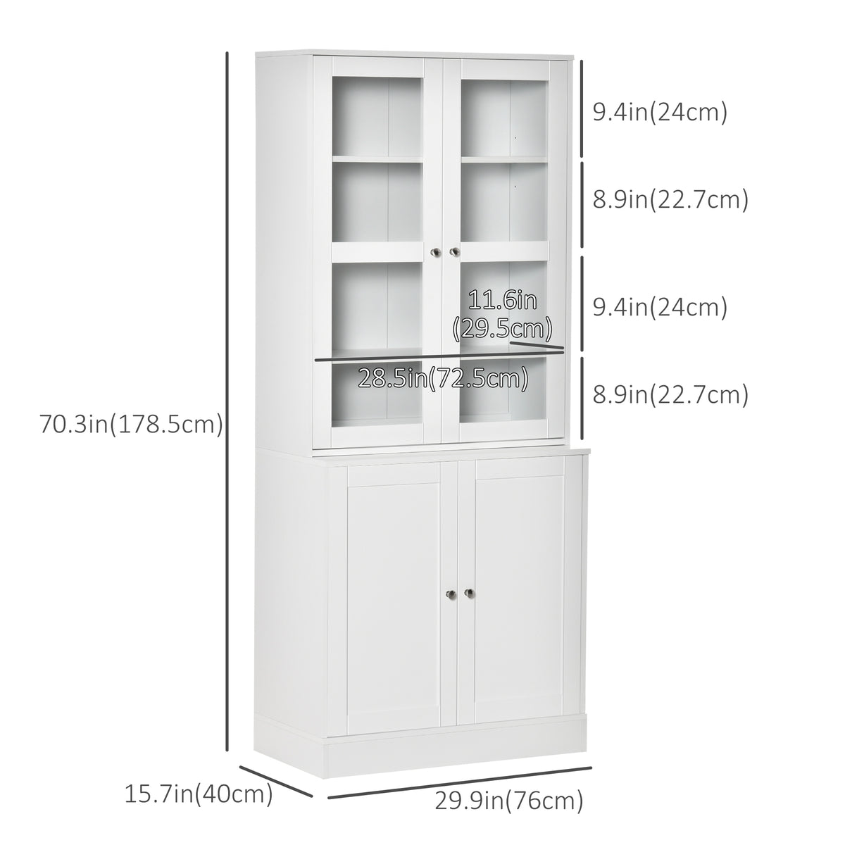 71" Bookcase Storage Cabinet with Doors, Modern Tall Bookshelf with 2 Adjustable Shelves, Display Unit for Study, Living Room, Home Office, White