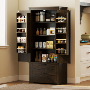 Farmhouse Kitchen Pantry Storage Cabinet, 64" Freestanding Kitchen Pantry Cabinet with Drawers – view 14