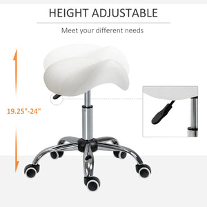 Ergonomic Saddle Stool with Wheels, Adjustable PU Leather Saddle Chair, 360° Swivel, No Back Pain, Healthy Posture, Salon Chair for Massage Medical Home, Cream White