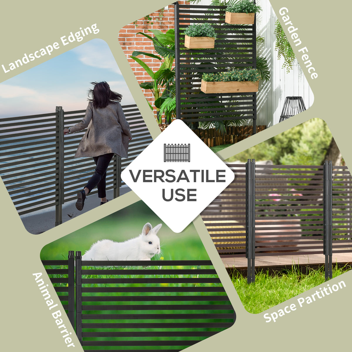 Picket Metal Garden Fence for Hard & Soft Ground, 5 ft(H) Standing Outdoor Fencing with Feet – view 5