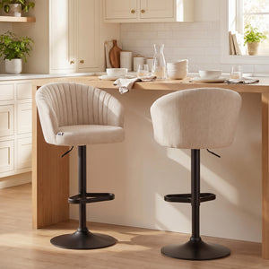 Bar Stools Set of 2, Swivel Counter Height Barstools with Back, Footrest, Adjustable Height, Beige – view 7