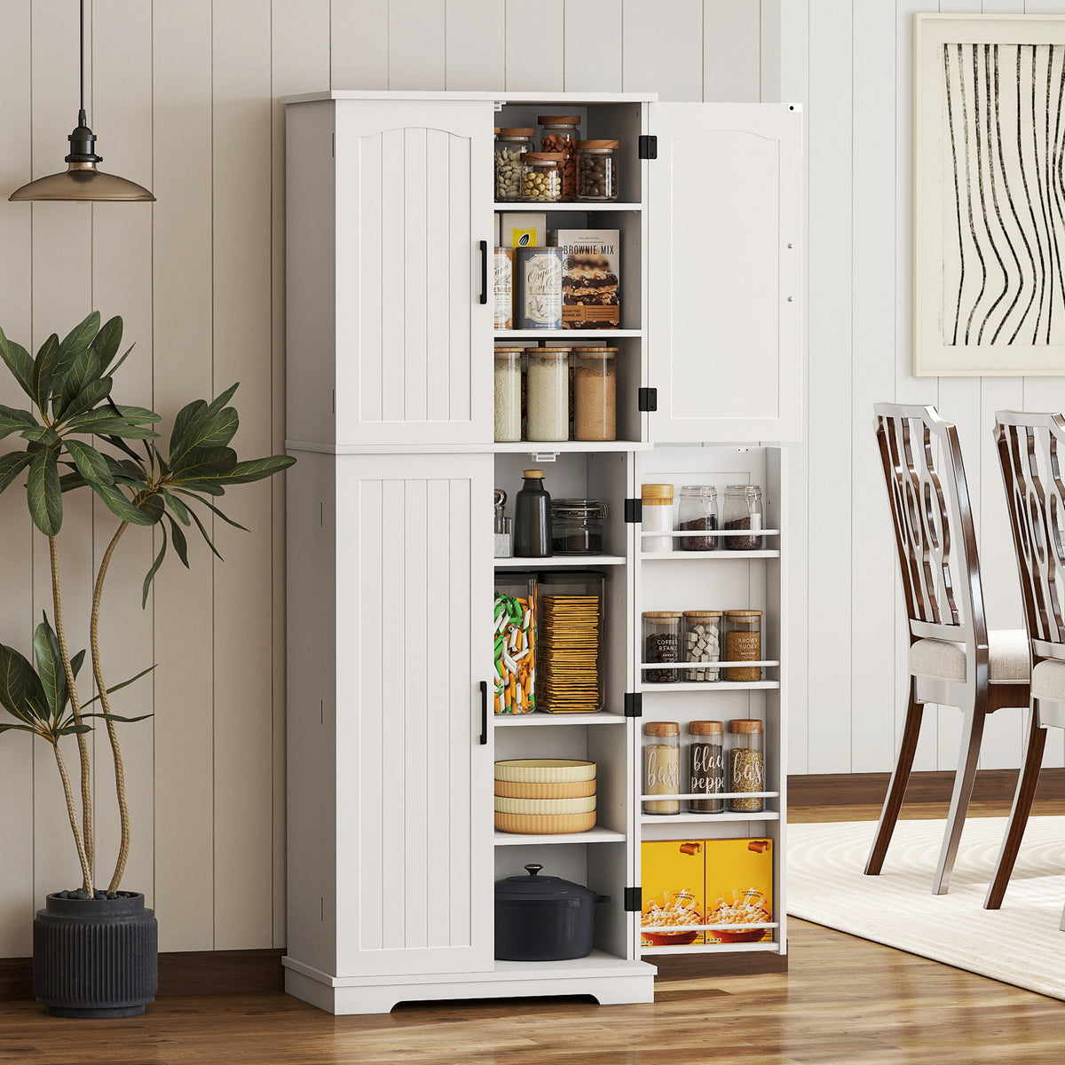 Tall Pantry Cabinet, 64" Storage Cabinet with Adjustable Shelves and 8 Door Spice Racks for Kitchen – view 14