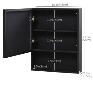 Bathroom Medicine Cabinet, Wall-Mounted Mirror Cabinet with Single Door, Storage Shelves and Stainless Steel Frame for Laundry Room, Black