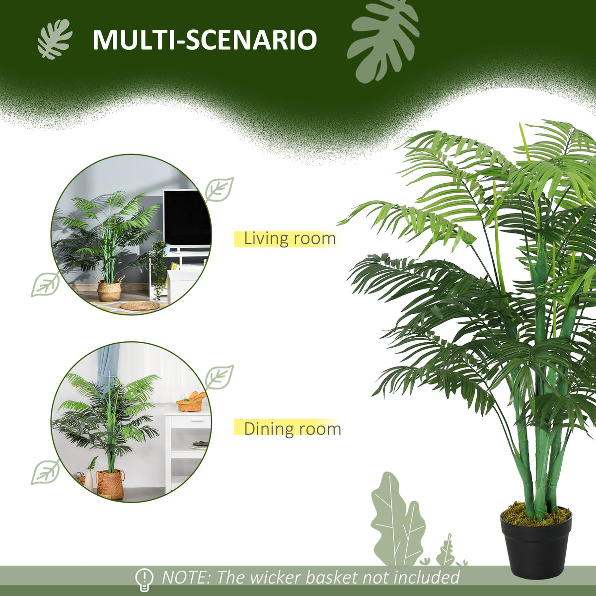4FT Artificial Palm Tree, Fake Tropical Tree with Lifelike Leaves, Faux Plant in Pot for Indoor Decoration, Green