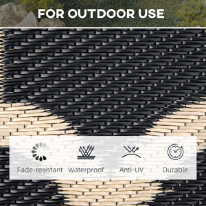 Reversible Outdoor RV Rug, 9' x 18' Patio Floor Mat, Plastic Straw Rug for Backyard, Deck, Picnic, Beach, Camping, Black and Beige