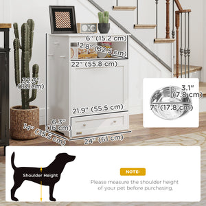 Pet Feeder Station Storage Cabinet, Dog Food Storage Container with Dog Raised Bowls, Watering Supplies, Gray
